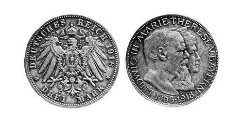 3 Mark Regno di Baviera (1806 - 1918) Argento 