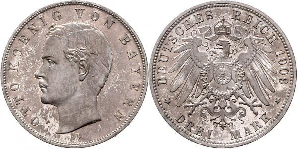 3 Mark Regno di Baviera (1806 - 1918) Argento Ottone di Baviera(1848 – 1916)