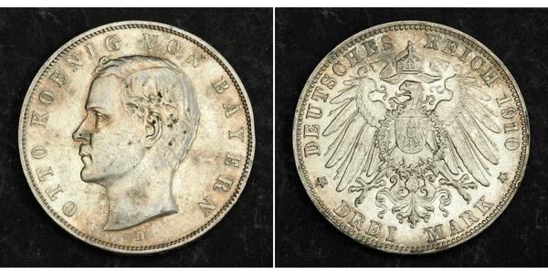 3 Mark Regno di Baviera (1806 - 1918) Argento Ottone di Baviera(1848 – 1916)
