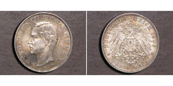 3 Mark Regno di Baviera (1806 - 1918) Argento Ottone di Baviera(1848 – 1916)