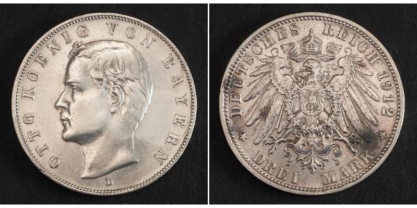 3 Mark Regno di Baviera (1806 - 1918) Argento Ottone di Baviera(1848 – 1916)