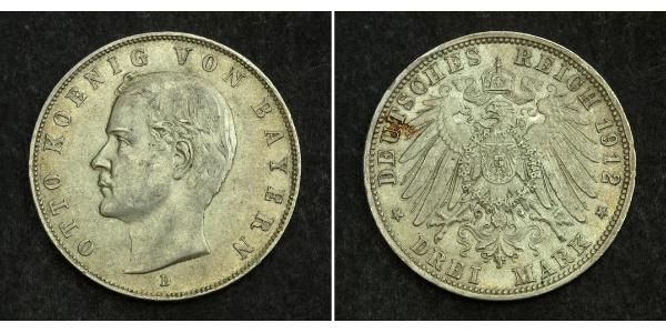 3 Mark Regno di Baviera (1806 - 1918) Argento Ottone di Baviera(1848 – 1916)