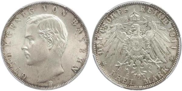 3 Mark Regno di Baviera (1806 - 1918) Argento Ottone di Baviera(1848 – 1916)
