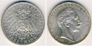 3 Mark Regno di Prussia (1701-1918) Argento Wilhelm II, German Emperor (1859-1941)