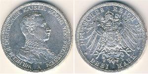 3 Mark Regno di Prussia (1701-1918) Argento Wilhelm II, German Emperor (1859-1941)