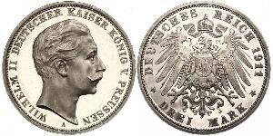 3 Mark Regno di Prussia (1701-1918) Argento Wilhelm II, German Emperor (1859-1941)