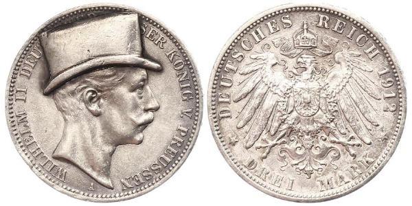 3 Mark Regno di Prussia (1701-1918) Argento Wilhelm II, German Emperor (1859-1941)