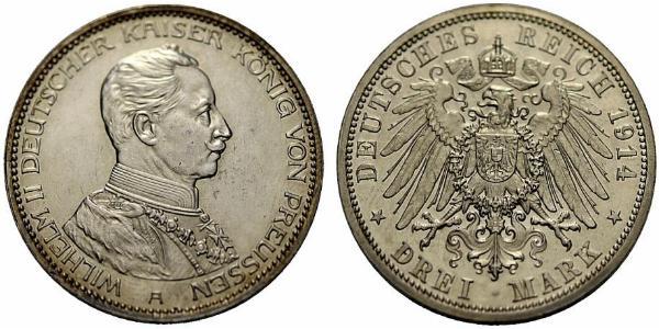 3 Mark Regno di Prussia (1701-1918) Argento Wilhelm II, German Emperor (1859-1941)