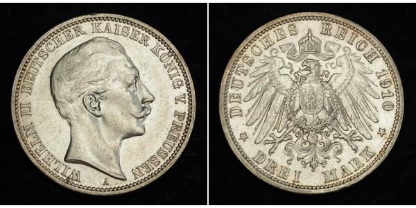 3 Mark Regno di Prussia (1701-1918) Argento Wilhelm II, German Emperor (1859-1941)