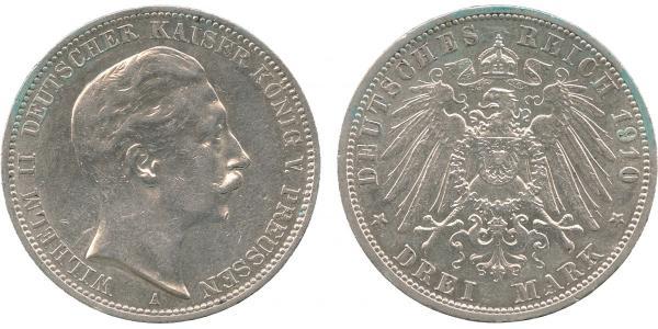 3 Mark Regno di Prussia (1701-1918) Argento Wilhelm II, German Emperor (1859-1941)