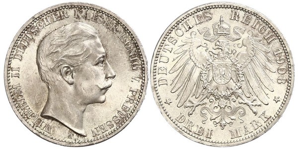 3 Mark Regno di Prussia (1701-1918) Argento Wilhelm II, German Emperor (1859-1941)