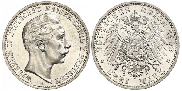 3 Mark Regno di Prussia (1701-1918) Argento Wilhelm II, German Emperor (1859-1941)
