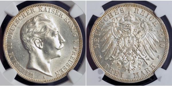 3 Mark Regno di Prussia (1701-1918) Argento Wilhelm II, German Emperor (1859-1941)