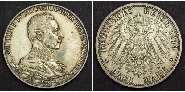 3 Mark Regno di Prussia (1701-1918) Argento Wilhelm II, German Emperor (1859-1941)