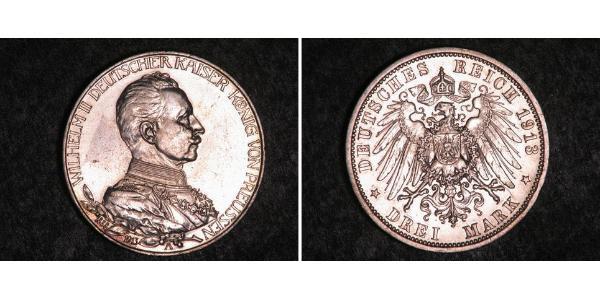 3 Mark Regno di Prussia (1701-1918) Argento Wilhelm II, German Emperor (1859-1941)