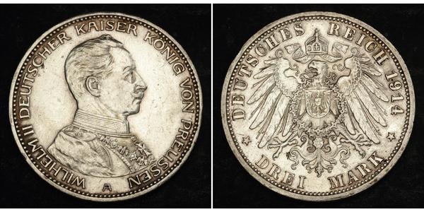 3 Mark Regno di Prussia (1701-1918) Argento Wilhelm II, German Emperor (1859-1941)