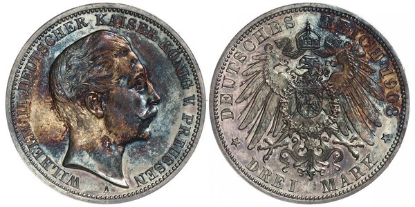 3 Mark Regno di Prussia (1701-1918) Argento Wilhelm II, German Emperor (1859-1941)