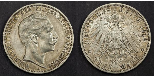 3 Mark Regno di Prussia (1701-1918) Argento Wilhelm II, German Emperor (1859-1941)