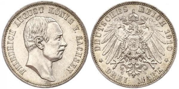 3 Mark Regno di Sassonia (1806 - 1918) Argento Federico Augusto III di Sassonia (1865-1932)