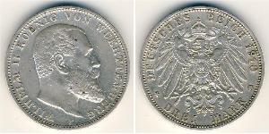 3 Mark Regno di Württemberg (1806-1918) Argento Wilhelm II, German Emperor (1859-1941)