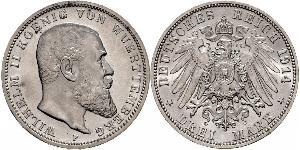 3 Mark Regno di Württemberg (1806-1918) Argento Wilhelm II, German Emperor (1859-1941)