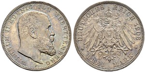 3 Mark Regno di Württemberg (1806-1918) Argento Wilhelm II, German Emperor (1859-1941)