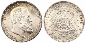 3 Mark Regno di Württemberg (1806-1918) Argento Wilhelm II, German Emperor (1859-1941)