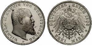 3 Mark Regno di Württemberg (1806-1918) Argento Wilhelm II, German Emperor (1859-1941)