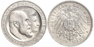 3 Mark Regno di Württemberg (1806-1918) Argento Wilhelm II, German Emperor (1859-1941)