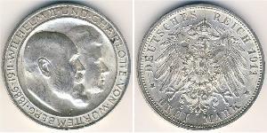 3 Mark Regno di Württemberg (1806-1918) Argento Wilhelm II, German Emperor (1859-1941)