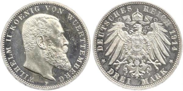 3 Mark Regno di Württemberg (1806-1918) Argento Wilhelm II, German Emperor (1859-1941)