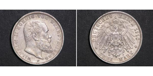 3 Mark Regno di Württemberg (1806-1918) Argento Wilhelm II, German Emperor (1859-1941)