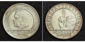 3 Mark Repubblica di Weimar (1918-1933) Argento Paul von Hindenburg