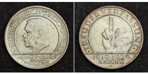 3 Mark Repubblica di Weimar (1918-1933) Argento Paul von Hindenburg