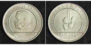 3 Mark Repubblica di Weimar (1918-1933) Argento Paul von Hindenburg