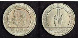 3 Mark Repubblica di Weimar (1918-1933) Argento Paul von Hindenburg