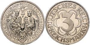 3 Mark Repubblica di Weimar (1918-1933) Argento 