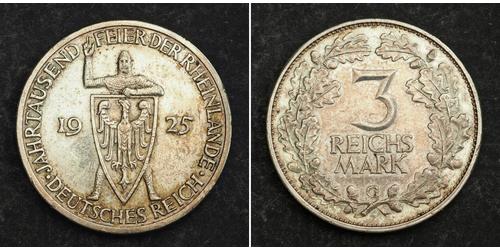 3 Mark Repubblica di Weimar (1918-1933) Argento 