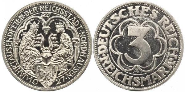 3 Mark Repubblica di Weimar (1918-1933) Argento 