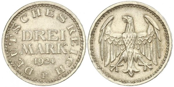 3 Mark Repubblica di Weimar (1918-1933) Argento 