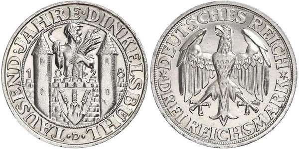 3 Mark Repubblica di Weimar (1918-1933) Argento 
