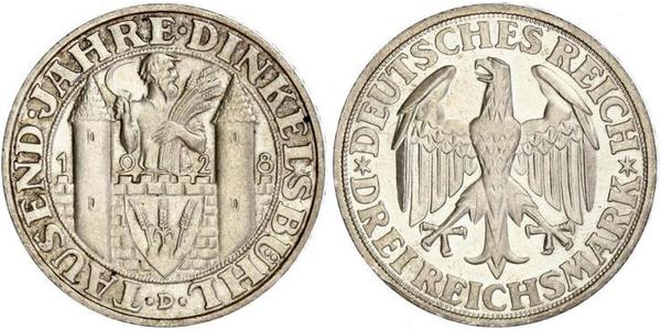 3 Mark Repubblica di Weimar (1918-1933) Argento 