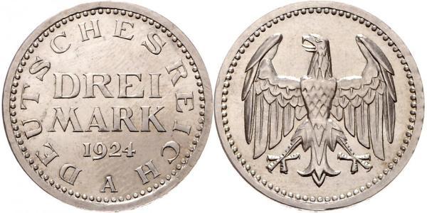 3 Mark Repubblica di Weimar (1918-1933) Argento 