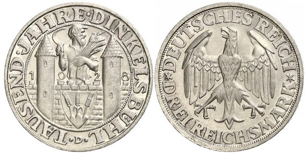 3 Mark Repubblica di Weimar (1918-1933) Argento 