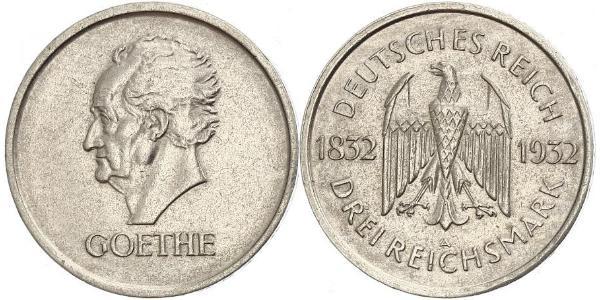 3 Mark Repubblica di Weimar (1918-1933) Argento 