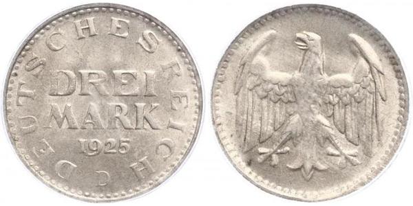 3 Mark Repubblica di Weimar (1918-1933) Argento 