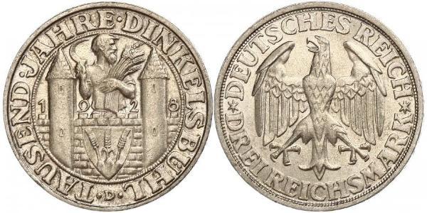 3 Mark Repubblica di Weimar (1918-1933) Argento 