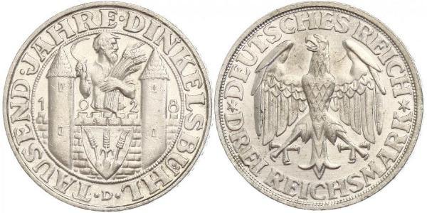 3 Mark Repubblica di Weimar (1918-1933) Argento 