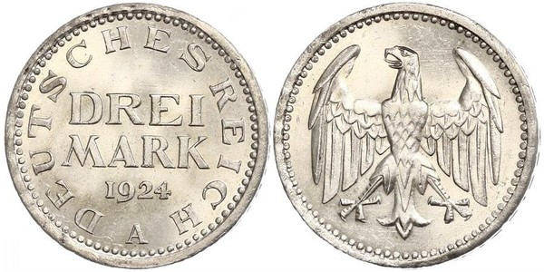 3 Mark Repubblica di Weimar (1918-1933) Argento 