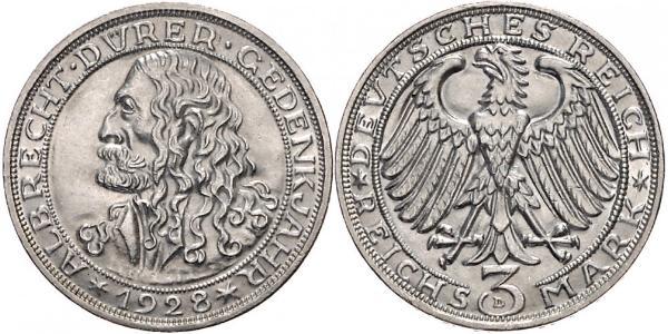 3 Mark Repubblica di Weimar (1918-1933) Argento 